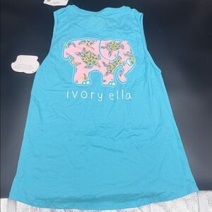 Ivory Ella Blue Tank with Pink Elephant Graphic NWT